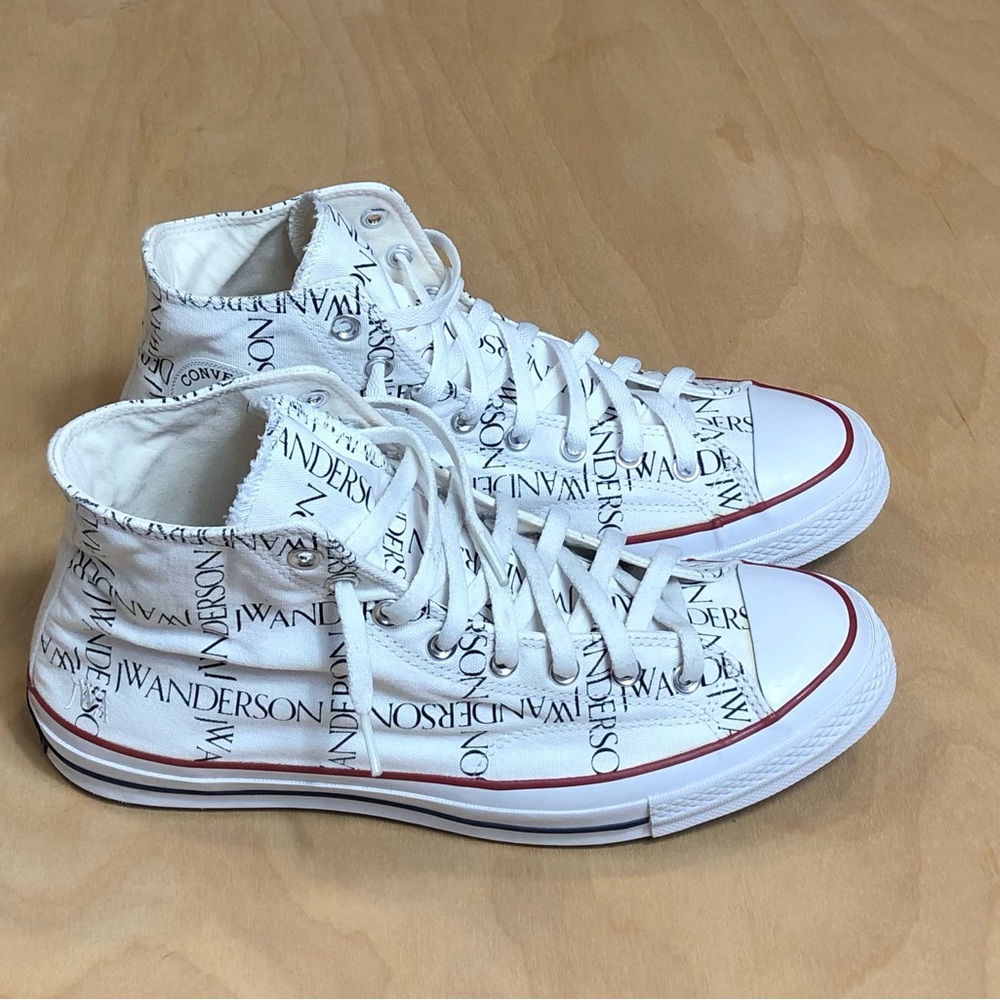 JW Anderson White Converse Edition Grid Logo Sneakers Unisex Size 12. - Picture 3 of 13